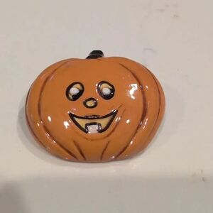 Orange Jack O' Lantern Halloween Pumpkin Brooch Handmade Unisex Artist Signed